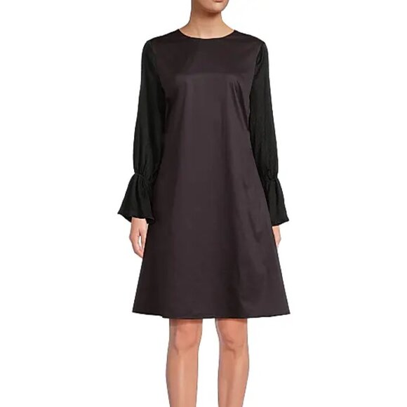 Harshman Thalia a-line shift dress black cotton pleated sleeves new X-Small XS - Picture 1 of 7